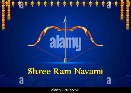 Illustration de Lord Rama avec la flèche d'arc pour Shree RAM Navami célébration fond pour les vacances religieuses de l'Inde Illustration de Vecteur