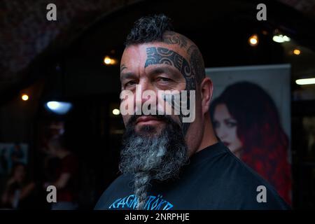 Artiste et collectionneur inconnu à la Convention internationale des tatouages de Londres 2016 de 12th, Tobacco Docks, Wapping, Londres. E2, ROYAUME-UNI. 25th septembre 2016 Banque D'Images