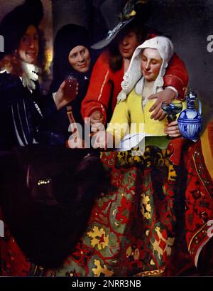 La Procuress 1656 par Johannes Vermeer ou Jan Vermeer 1632 - 1675, Delft, pays-Bas, néerlandais, Hollande, (Peintre hollandais à l'âge d'or, un des plus grands peintres, 17th siècle. des moments intemporels et subdulés préférés, des couleurs énigmatiques et inimitables, ainsi qu'un contenu de lumière déconcertant) Banque D'Images