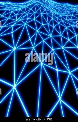 Conception filaire polygonale basée sur des lignes et des points dessinant des triangles néon géométrie tridimensionnelle Banque D'Images