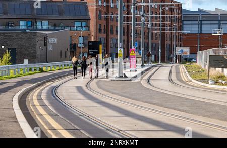 Extension de la ligne de tramway sur Ocean Drive, Leith, Édimbourg, Écosse, Royaume-Uni Banque D'Images