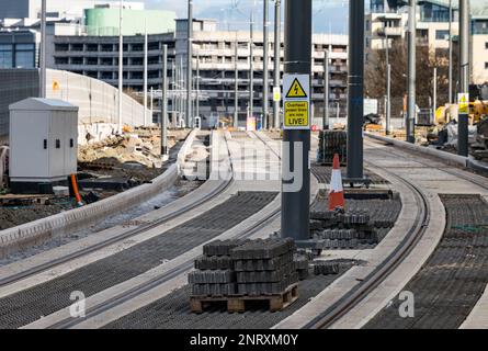 Extension de la ligne de tramway à Newhaven, Leith, Édimbourg, Écosse, Royaume-Uni Banque D'Images