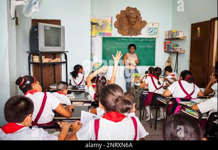 Salle de classe à l'école élémentaire Jose Marti, dans la Vieille Havane, Habana Vieja, La Habana, Cuba Banque D'Images