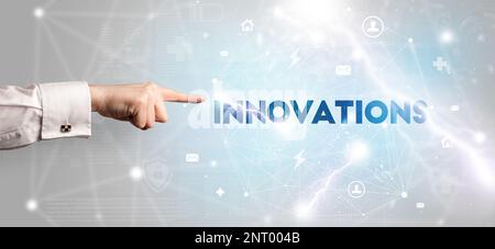 Pointant de la main sur le concept d'inscription Banque D'Images