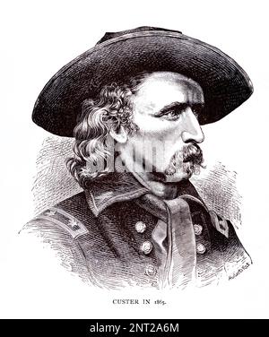 Le général George Armstrong Custer, de 1839 à 1876 ans, était officier de l’armée américaine et commandant de la cavalerie pendant la guerre civile américaine, illustration ancienne de 1865 Banque D'Images