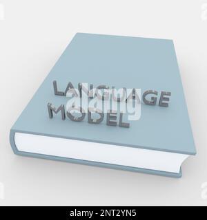 3D illustration d'un livre bleu pâle avec des lettres tridimensionnelles formant le MODÈLE de LANGUE de titre, isolé sur fond gris pâle. Banque D'Images