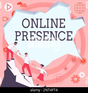 Signature manuscrite présence en ligne. Mot pour l'existence de quelqu'un qui peut être trouvé par une recherche en ligne Banque D'Images