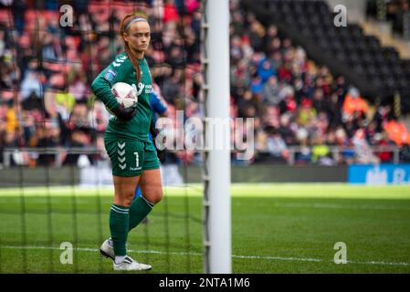 Leigh, Royaume-Uni. 26th févr. 2023. Leigh, Angleterre, 26 février 2023: Naoisha McAloon de Durham pendant le match de football rond de la coupe FA féminine 5th entre Manchester United et Durham Women au village sportif de Leigh, en Angleterre. Man United a gagné le jeu 5-0 avec des buts de BoE Risa 42; Galton 52; Blundell 67, Russo 78, Parris 88 (Frankie Dean/SPP) Credit: SPP Sport Press photo. /Alamy Live News Banque D'Images