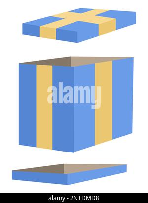 Une boîte cadeau bleue avec ruban jaune est visible avec des couvercles et ceci est une illustration de 3-d. Banque D'Images