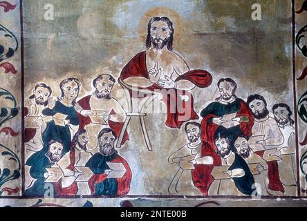 Peintures murales vieilles de 600 ans à St. Église orthodoxe George à Cheppad près de Haripad, Kerala, Inde du Sud, Inde, Asie Banque D'Images