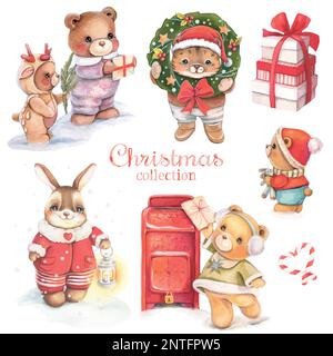 Ours et lapins mignons, personnages de Noël. Illustration de Vecteur