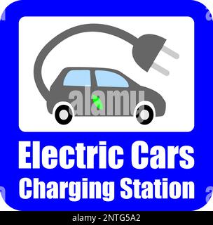 Panneau de station de charge de voitures électriques, panneau de charge de voitures disponibles, électricité pour charger la voiture, fiche électrique pour le panneau de charge de voiture, conception minimale Banque D'Images