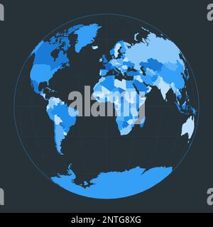 Carte du monde. Projection de la perspective deux-monde de Gilbert. Illustration futuriste pour votre infographie. Belle palette de couleurs bleues. Vecteur élégant il Illustration de Vecteur