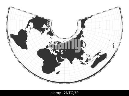 Carte du monde vectoriel. Projection conique de surface égale Albers. Carte géographique du monde Uni avec lignes de latitude et de longitude. Centré sur une longitude de 60deg W. V Illustration de Vecteur