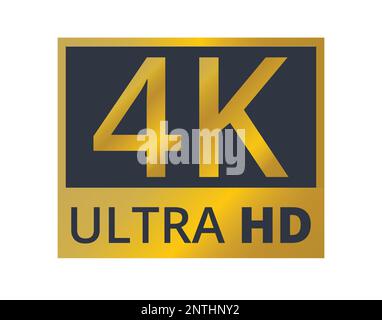 Symbole de résolution HD 4K noir et doré isolé. Concept des résolutions et des médias. Illustration de Vecteur