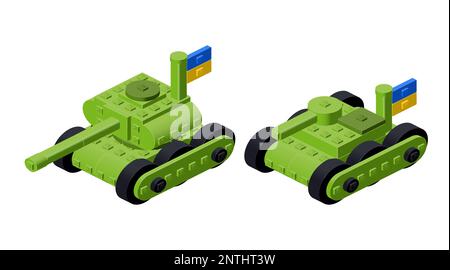 Ensemble de char d'équipement militaire et de porte-personnel blindé avec le drapeau de l'Ukraine en isométrie. Clipart vectoriel Illustration de Vecteur