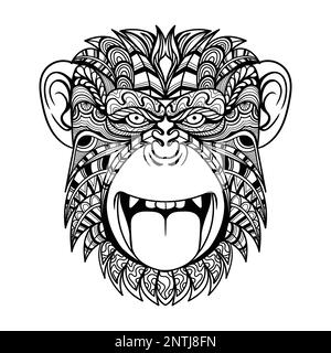 Tête de chimpanzé drôle de mandala zentangle coloriage de page illustration pour votre entreprise ou marque Illustration de Vecteur