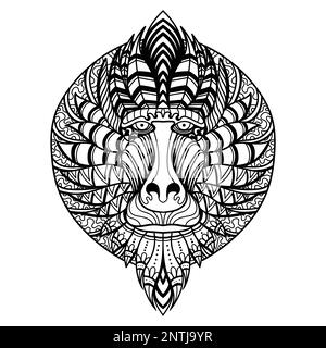 Mandrill tête mandala zentangle coloriage page illustration pour votre entreprise ou marque Illustration de Vecteur