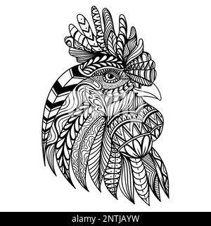 Illustration de la page de coloriage de la tête de poulet du poulet du coq mandala zentangle pour votre entreprise ou votre marque Illustration de Vecteur