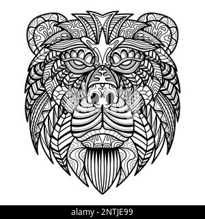 Illustration de la page de coloriage de la tête de l'ours mandala zentangle pour votre entreprise ou marque Illustration de Vecteur