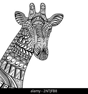 Giraffe tête côté position mandala zentangle coloriage page illustration pour votre entreprise ou marque Illustration de Vecteur