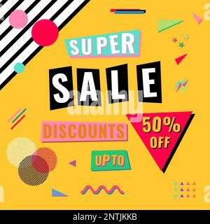 Design de concept d'entreprise Super sale en 80s. Illustration de Vecteur