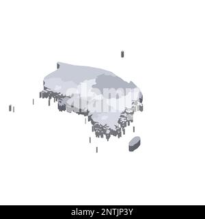 Corée du Sud carte politique des divisions administratives - provinces, villes métropolitaines, ville spéciale de Seolu et villes autonomes spéciales de Sejong. 3D carte vectorielle vierge isométrique en nuances de gris. Illustration de Vecteur