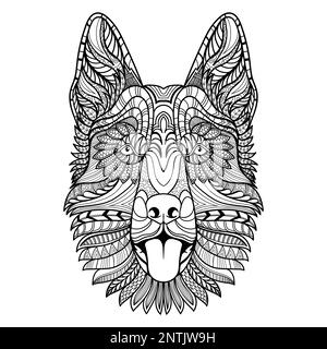 Illustration de la page de coloriage de la tête de chien de berger allemande mandala zentangle pour votre entreprise ou marque Illustration de Vecteur