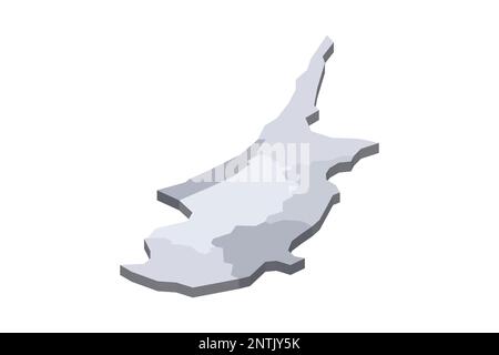 Chypre carte politique des divisions administratives - districts. 3D carte vectorielle vierge isométrique en nuances de gris. Illustration de Vecteur