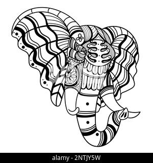 Tête d'éléphant côté position mandala zentangle coloriage page illustration pour votre entreprise ou marque Illustration de Vecteur