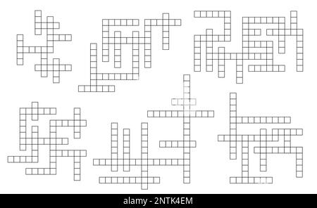 Grilles de mots croisés. Jeu de vocabulaire, jeu de recherche de mots ou jeux de texte, grilles de croix vierges. Jeu de modèles de mots croisés, feuilles de travail d'activité de jeu de wordsearch Illustration de Vecteur