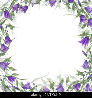 Couronne aquarelle avec campanula, avoine sauvage isolée sur fond blanc. Peinture à la main pour la carte postale, modèle d'invitation, Saint-Valentin Banque D'Images