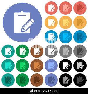 Bloc-notes vierge avec icônes plates multicolores pleines sur fond rond. Inclus des variantes d'icônes blanches, claires et sombres pour le vol stationnaire et actif Illustration de Vecteur
