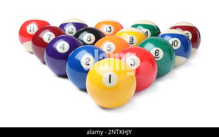 Jeu de boules de billard sur fond blanc Banque D'Images