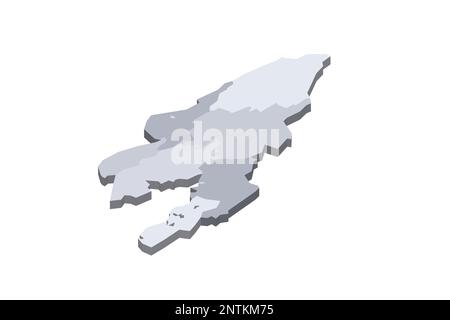 Kirghizistan carte politique des divisions administratives - régions et villes indépendantes de Bichkek et Osh. 3D carte vectorielle vierge isométrique en nuances de gris. Illustration de Vecteur