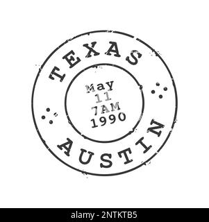 Timbre postal d'Austin. Etats-Unis cachet de l'encre rétro de la ville de poste, carte postale Austin ville vieux vecteur sceau ou lettre postale enveloppe ou colis départ pays des Etats-Unis ou région du Texas marque vintage Illustration de Vecteur