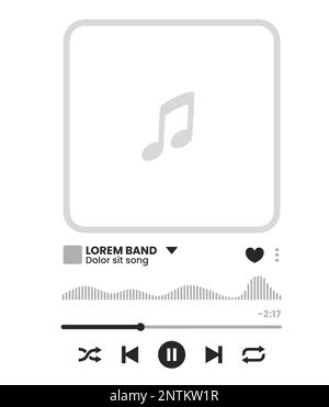 Interface lecteur de musique. Interface utilisateur minimaliste de l'application de lecture multimédia pour smartphone, service de diffusion de musique en continu sur Internet ou sur le Web ou disposition de conception de lecteur radio avec boutons, onde audio, signataire et chanson, image de couverture d'album Illustration de Vecteur