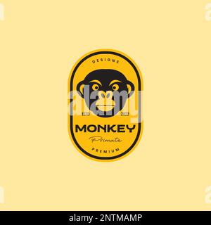 visage noir primate singe badge vintage logo design vecteur icône illustration Illustration de Vecteur