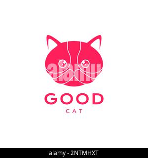 animaux de compagnie chat graisse chaton mascotte visage animal paresseux logo design vecteur icône illustration Illustration de Vecteur