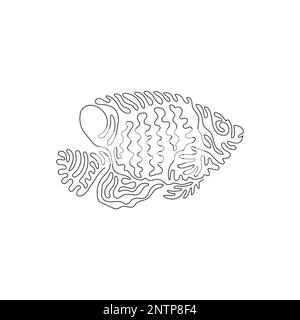 Simple tourbillon ligne continue dessin de l'art abstrait de l'ange royal mignon Dessin de ligne continue dessin vectoriel illustration d'un magnifique angelfish Illustration de Vecteur