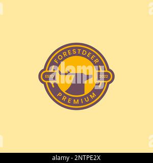 tête d'animal cerf long corne géométrique cercle badge logo design vecteur icône illustration Illustration de Vecteur