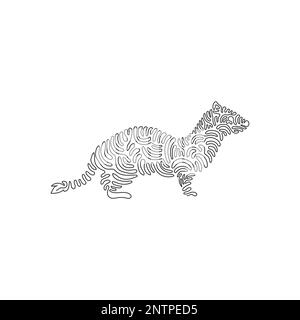 Courbe continue dessin d'une ligne de l'art abstrait mignon de la courbe de weasel L'illustration d'un vecteur de contour modifiable à une seule ligne d'une weasel a un museau pointé Illustration de Vecteur