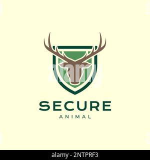 bouclier sécurisé sauver forêt animale chevreuil logo design icône illustration vectorielle Illustration de Vecteur
