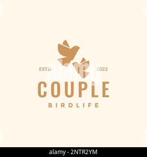 paire d'oiseaux couple pigeon colombe ailes volantes liberté logo hipster design illustration d'icône vectorielle Illustration de Vecteur