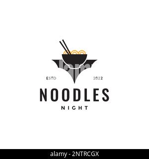 bol nouilles street food night taste chauves-souris nocturnal logo design icône illustration vectorielle Illustration de Vecteur