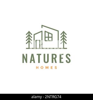 maison moderne ligne minimaliste avec arbres détendre le logo de l'architecte vecteur de conception Illustration de Vecteur