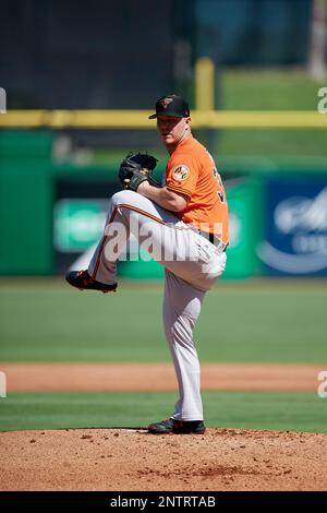 Baltimore Orioles starting pitcher Dylan Bundy reacts after center fielder Adam  Jones hit him with a pie after Bunday threw a one-hit baseball game against  the Seattle Mariners in Baltimore, Tuesday, Aug.