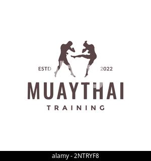 cool you man fighter training muaythai sport isolé logo design vector illustration de l'icône Illustration de Vecteur