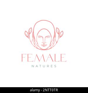 la femelle muslimah hijab nature feuilles de mode moderne minimaliste logo design vecteur Illustration de Vecteur