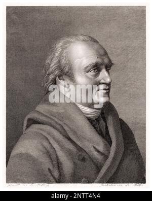 Sir William Herschel (1738-1822), astronome et compositeur britannique d'origine allemande, portrait gravé par Johann Friedrich Wilhelm Müller, 1792-1816 Banque D'Images